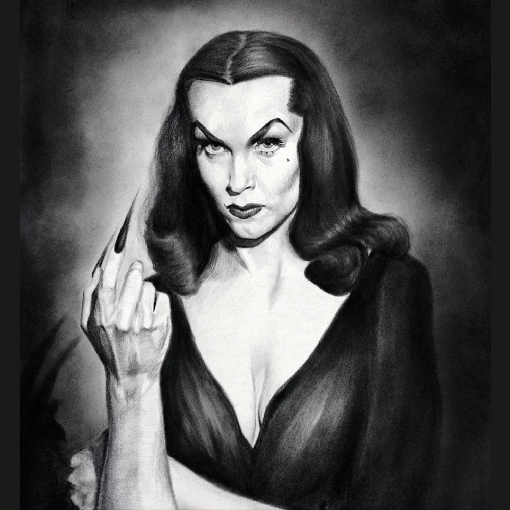 Classic Black and White Chiaroscuro Vampira Print